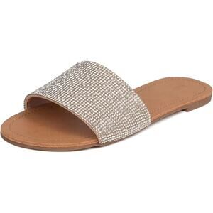 Redtop Womens Size 8 Wide Silver Rhinestone Strap Open Toe Slide On Sandal Shoes